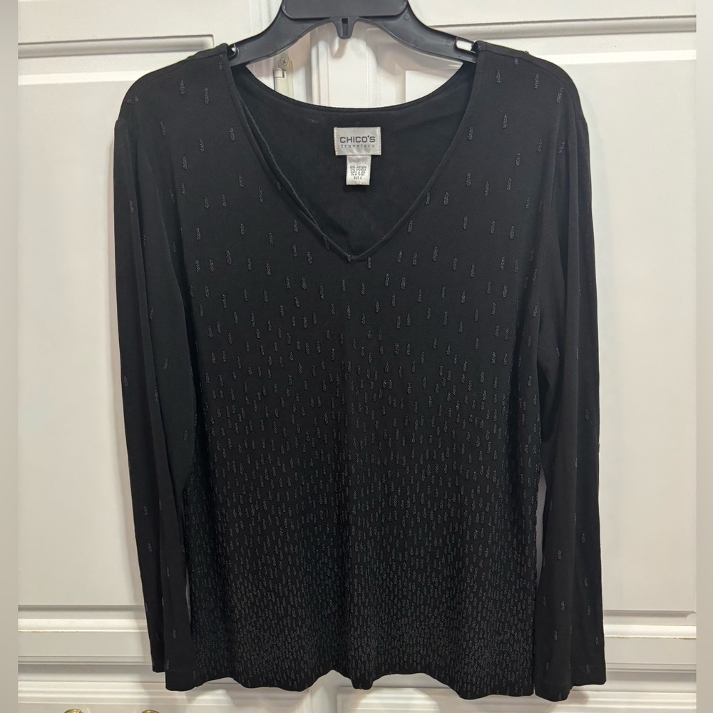 Chico’s Travelers Black Bead Embellished Top Women’s Size Large Chico’s 2
